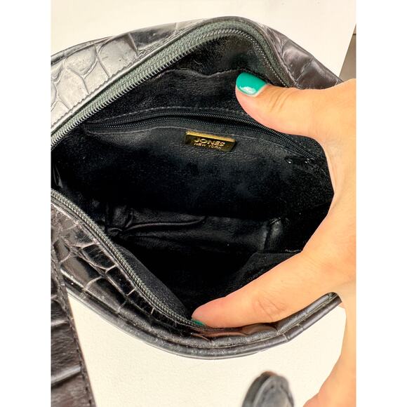VINTAGE 90 Jones New York Black Croc Embossed Leather Shoulder Crossbody Handbag - Picture 6 of 8